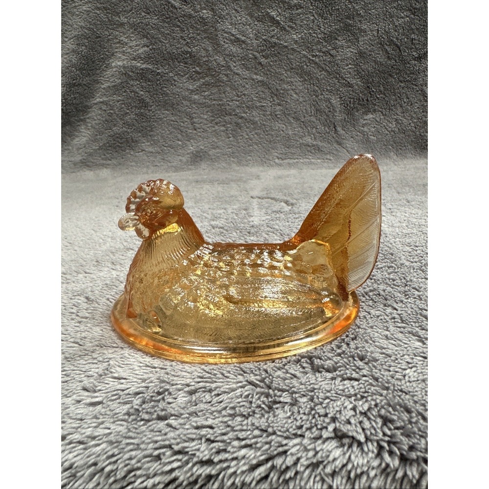 Westmoreland Glass Mini Hen on Nest Lid Only Amber Carnival Iridescent WG Mark